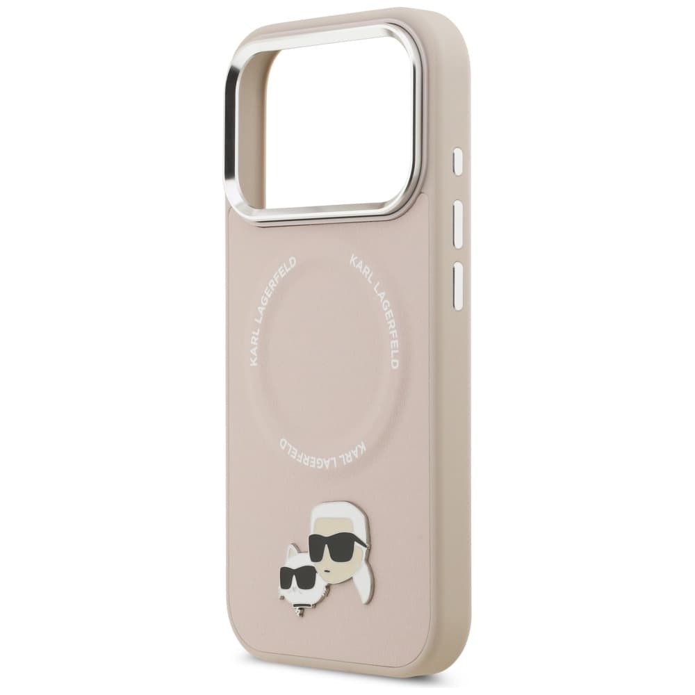 Karl Lagerfeld Leather Karl &amp; Choupette Pins MagSafe iPhone 17 Pro Max růžová - náhled 4