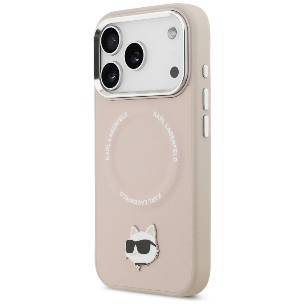 Karl Lagerfeld kožený Choupette Pin MagSafe iPhone 17 Pro růžový - náhled 4