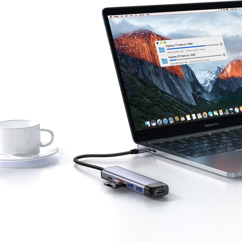 Mcdodo – rozbočovač (HU-7740) – 6v1, 2x USB3.0, Type-C PD100W, HDMI 4K, slot na SD/TF kartu, 5Gbps, 2TB, kabel Type-C – šedá - náhled 4