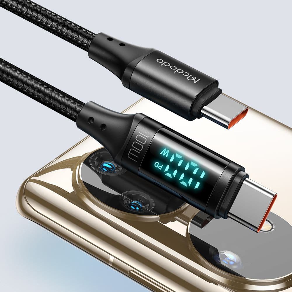 Mcdodo - datový kabel (CA-1100) - Type-C na Type-C, s digitálním displejem, nylonové opletení, hliníková slitina, 100W, 1,2m - černý - náhled 4