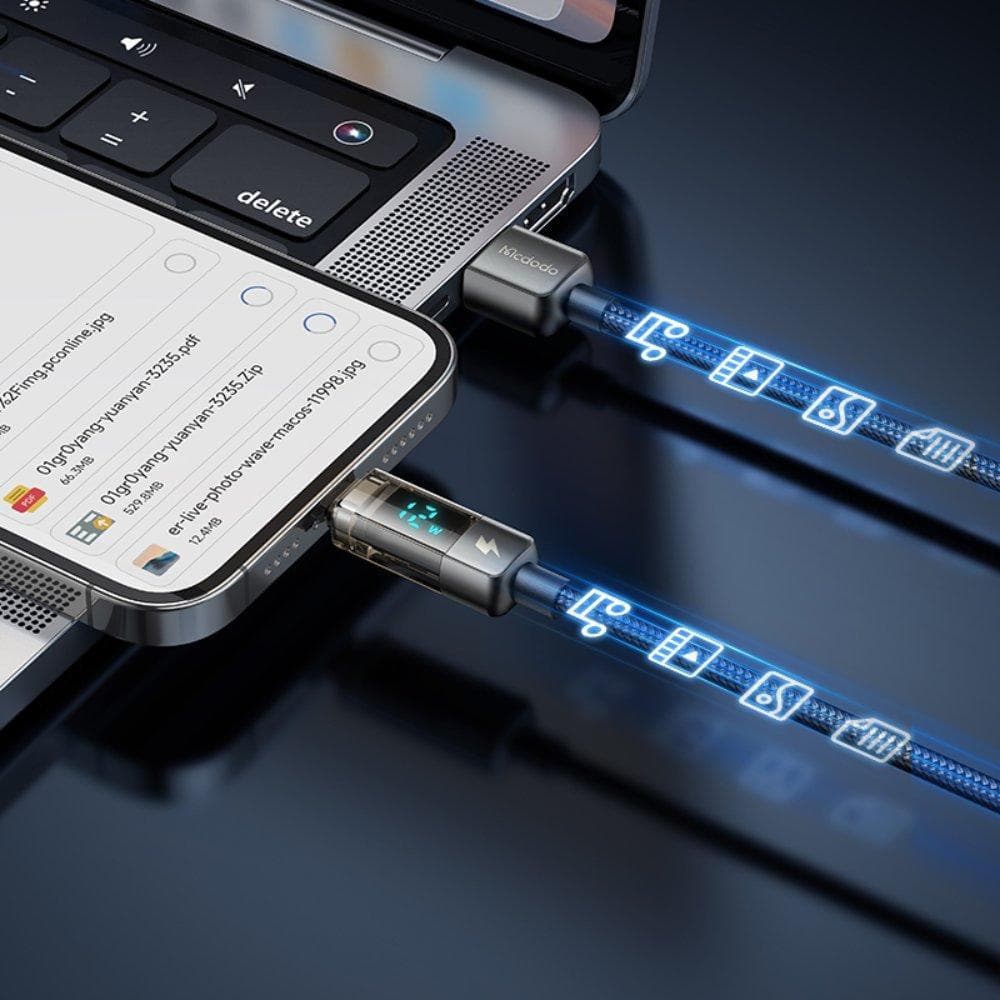Mcdodo – datový kabel (CA-3620) – USB-A na Lightning, 3A, digitální displej, automatické vypnutí, transparentní design, 1,2m – černý - náhled 4
