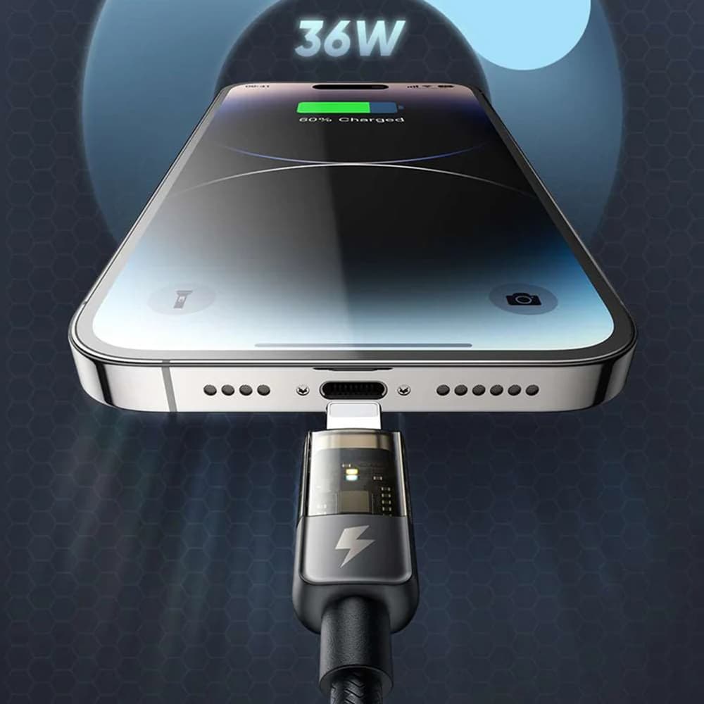 Mcdodo – datový kabel (CA-3160) – USB-C na Lightning, 36W, transparentní design, automatické vypnutí, 1,2m – černý - náhled 4