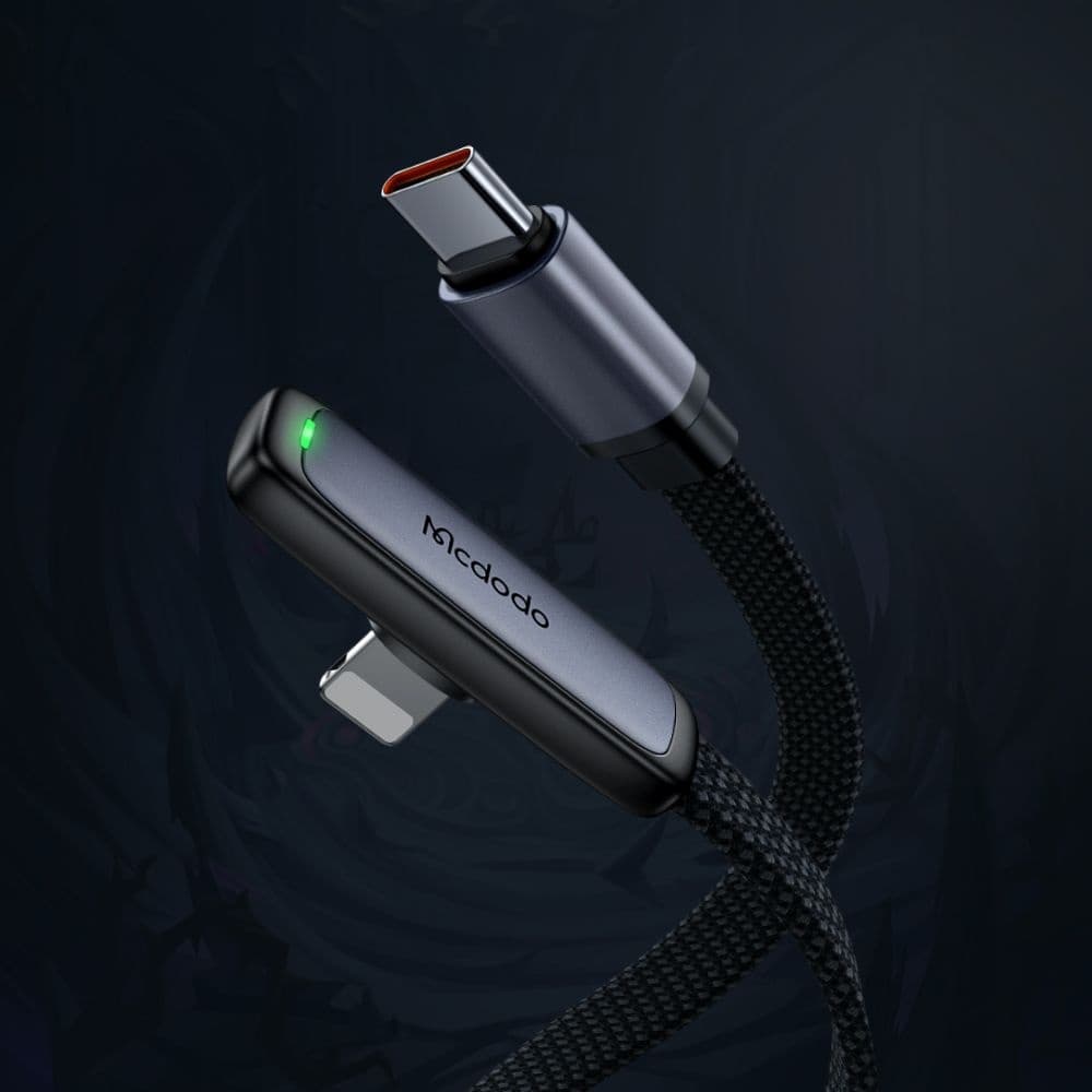 Mcdodo – datový kabel (CA-3350) – Type-C na Lightning, 90stupňový design, 36W, LED indikátor, 1,2m – černý - náhled 4