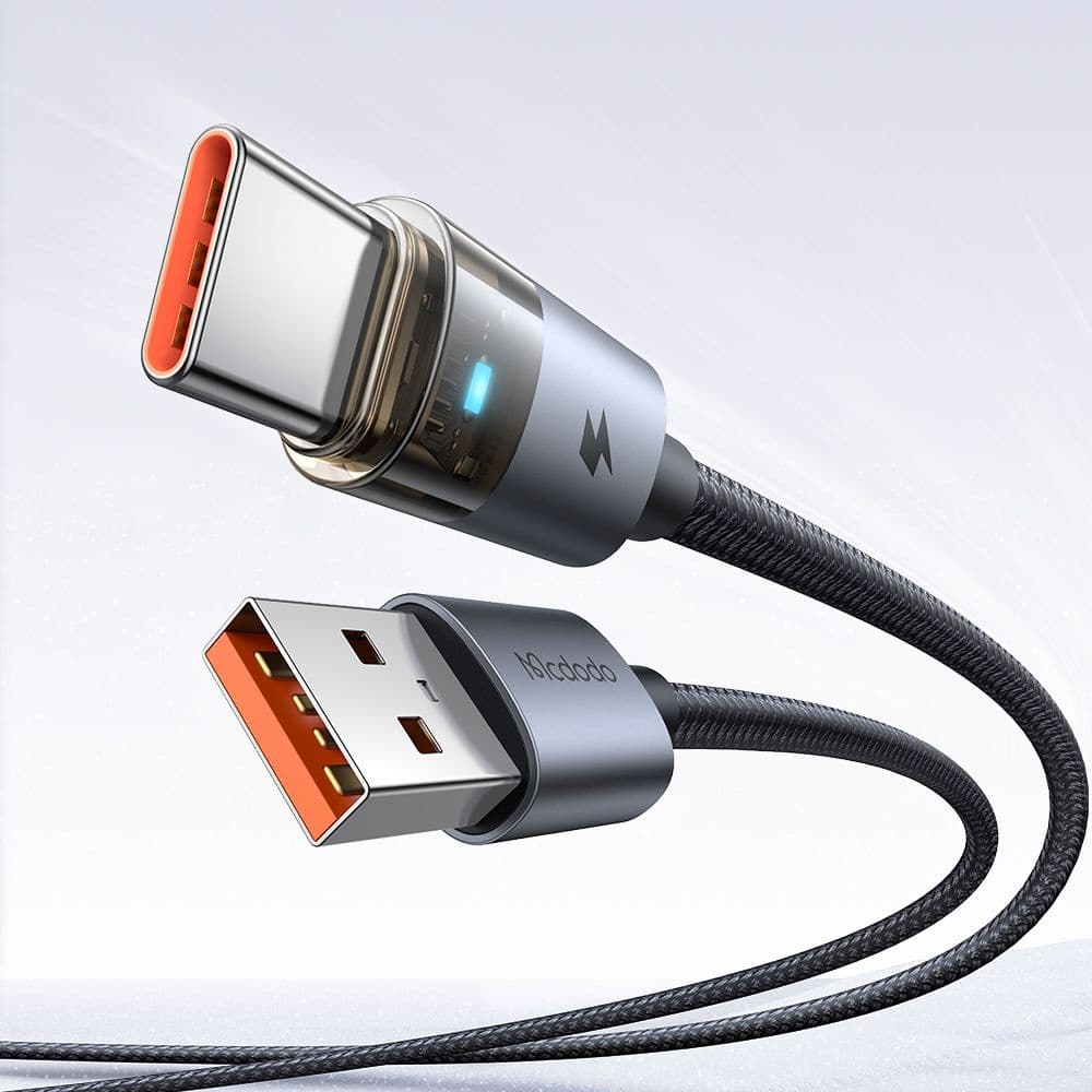 Mcdodo – datový kabel (CA-6890) – s nabíjecím světlem, USB-C na USB-A, průhledný kabel, 6A, 1,2m – černý - náhled 4