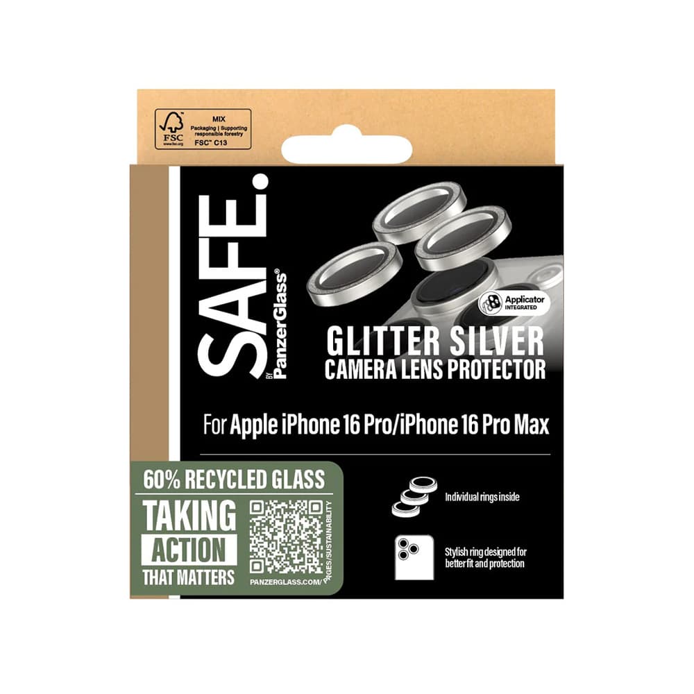 PanzerGlass® SAFE. Ochrana čočky fotoaparátu iPhone 16 Pro/Pro Max Třpytivě stříbrná - náhled 4