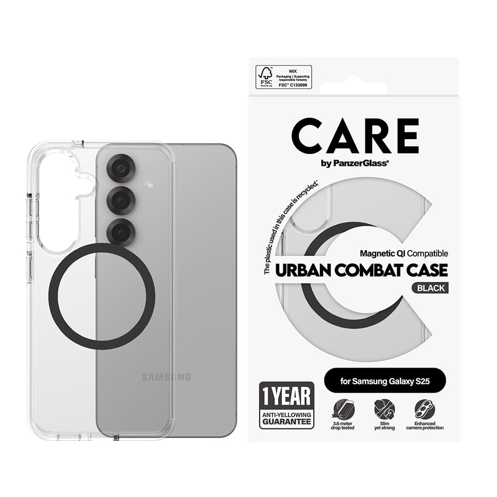 PanzerGlass® CARE Flagship Urban Combat černá Qi kompatibilní Samsung Galaxy S25 průhledný - náhled 4