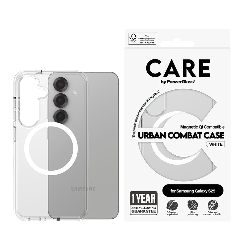PanzerGlass® CARE Flagship Urban Combat bílý Qi kompatibilní Samsung Galaxy S25 průhledný - náhled 4