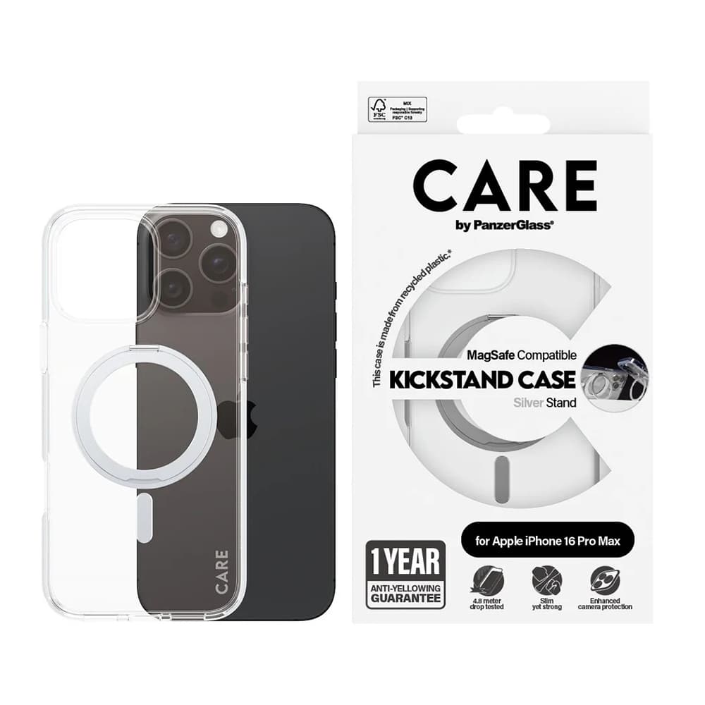 PanzerGlass® CARE Feature Silver Kickstand &amp; MagSafe iPhone 16 Pro Max čirý - náhled 4
