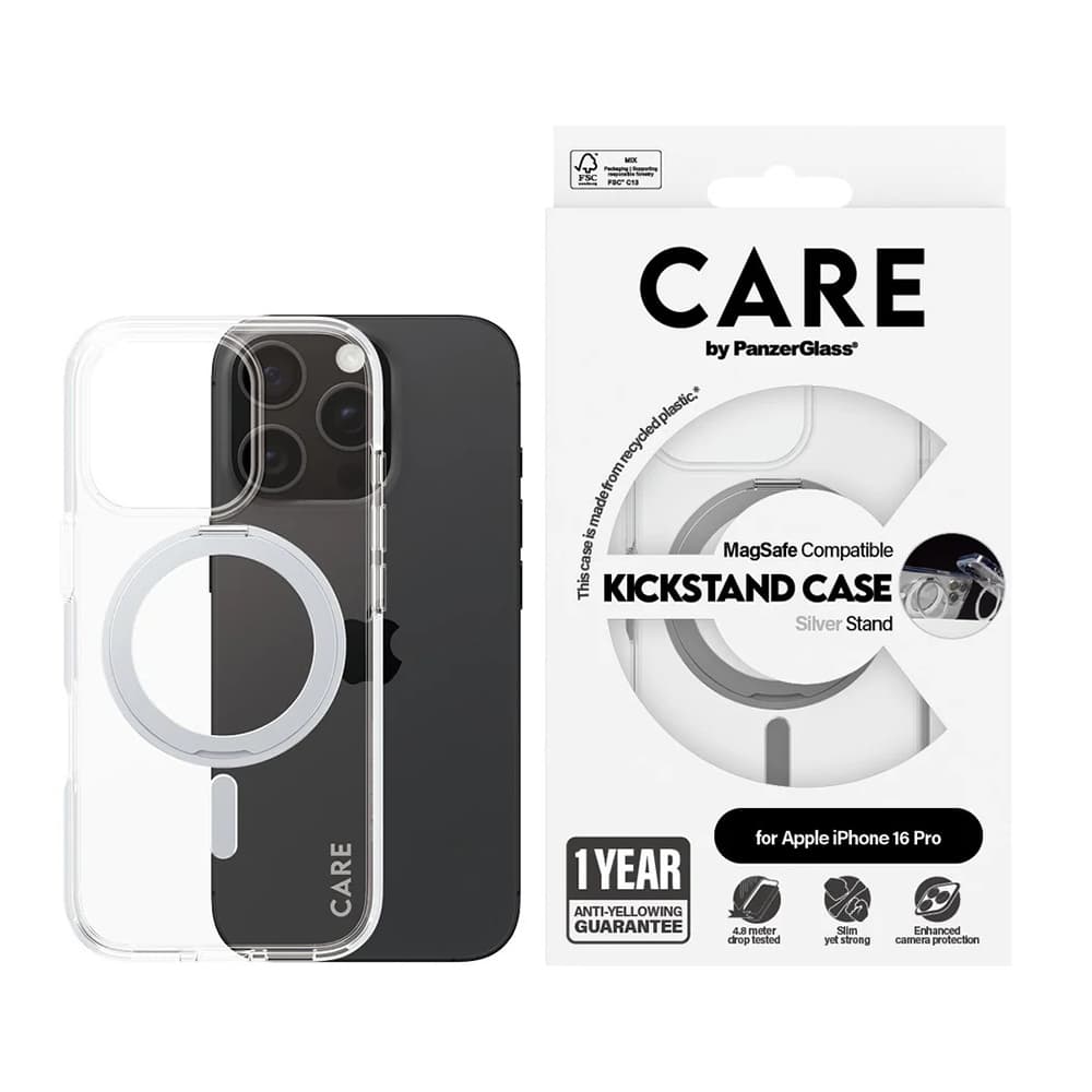 PanzerGlass® CARE Feature Silver Kickstand &amp; MagSafe iPhone 16 Pro průhledný - náhled 4