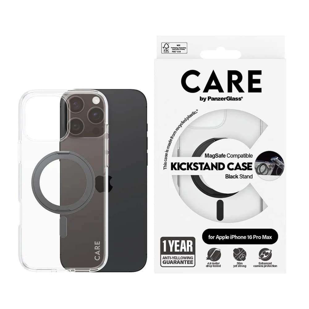 PanzerGlass® CARE Black Kickstand &amp; MagSafe iPhone 16 Pro Max Průhledný - náhled 4