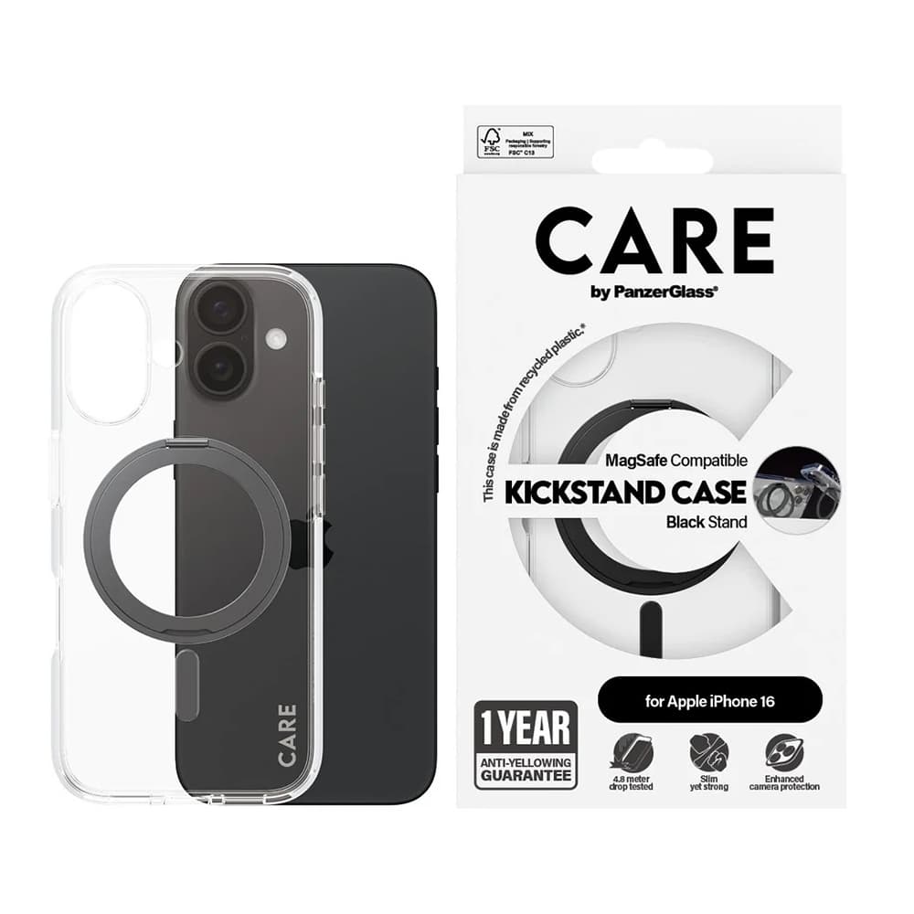 PanzerGlass® CARE Feature černý stojánek &amp; MagSafe iPhone 16 průhledný - náhled 4