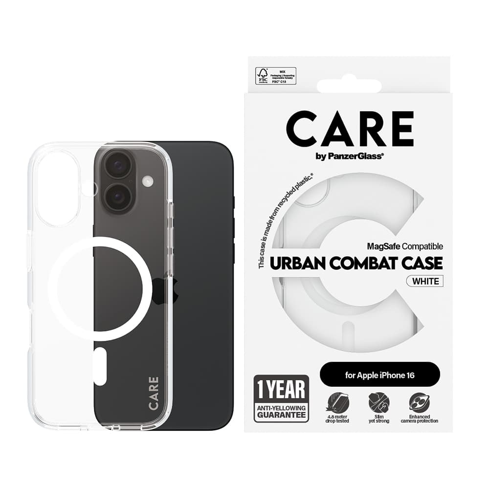 PanzerGlass® CARE Flagship Urban Combat bílý MagSafe iPhone 16 průhledný - náhled 4