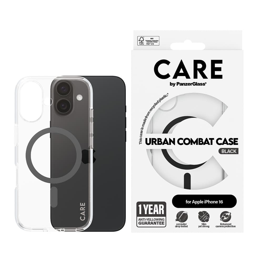 PanzerGlass® CARE Flagship Urban Combat černý MagSafe iPhone 16 průhledný - náhled 4