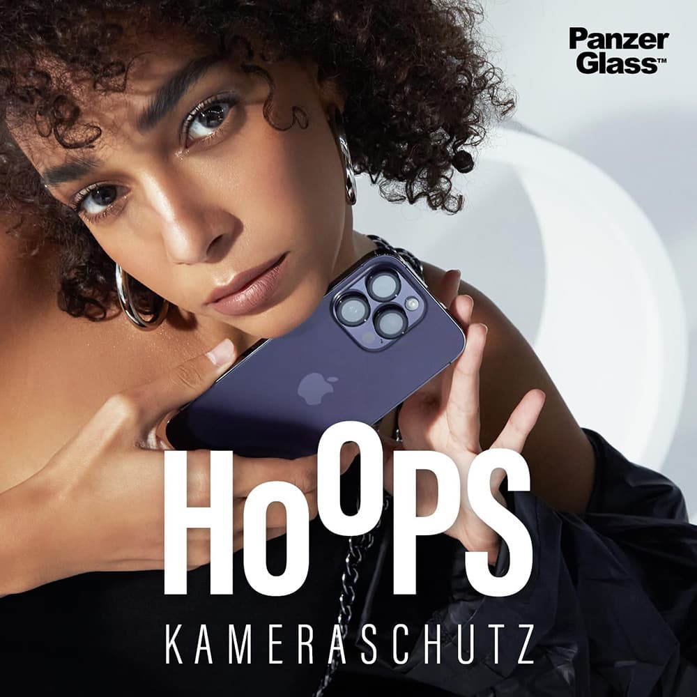 PanzerGlass® Hoops® ochrana čočky fotoaparátu iPhone 17/16/16 Plus stříbrná třpytivá - náhled 4
