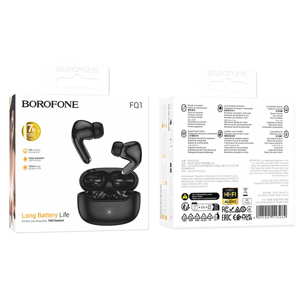 Borofone bezdrátová sluchátka Shine FQ1 Bluetooth V5.4 TWS černá - náhled 4