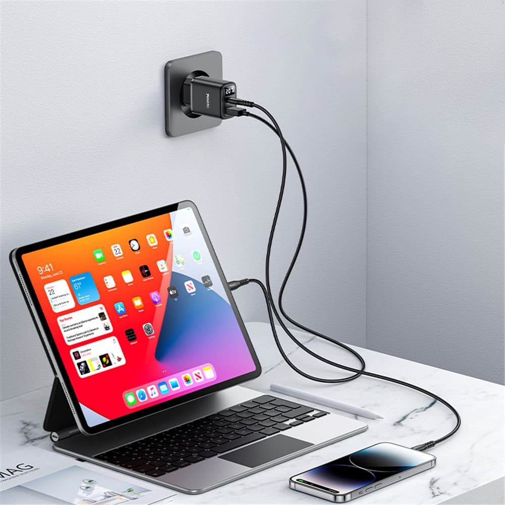 Yesido Wall Charger YC68 s digitálním displejem rychlonabíjení černý - náhled 4