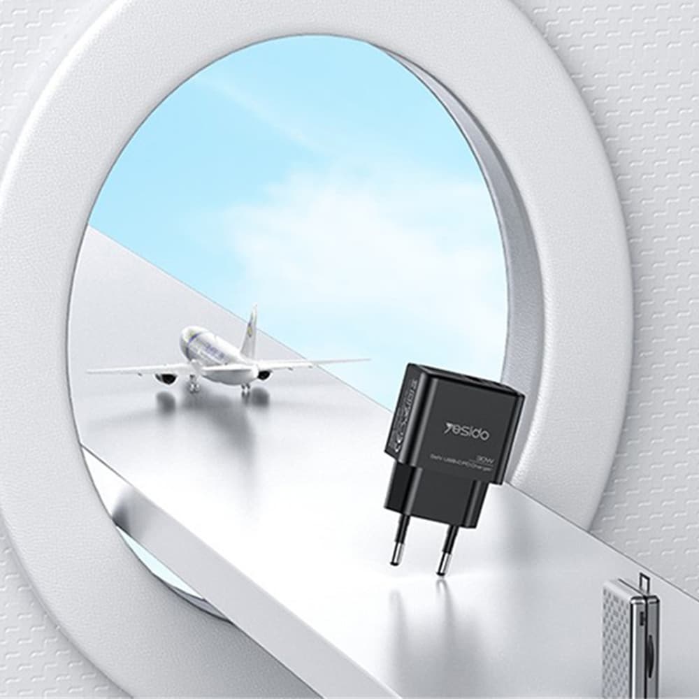 Yesido Wall Charger YC64 Duální Port Type-C + USB-A Rychlé Nabíjení GaN PD30W Černá - náhled 4