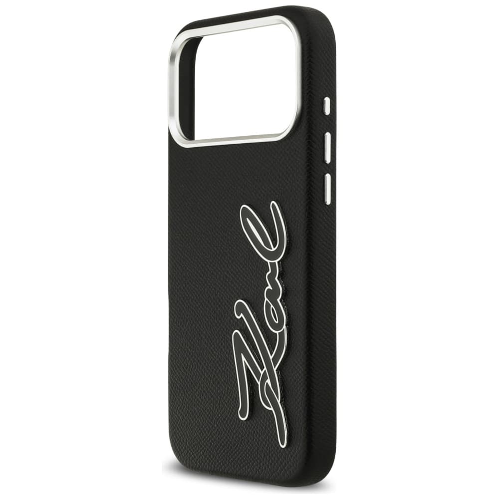 Karl Lagerfeld - pevné pouzdro FW zrnitá kůže s logem Signature (KLHCP17XPGFKSRSK) - iPhone 17 Pro Max - černé - náhled 4