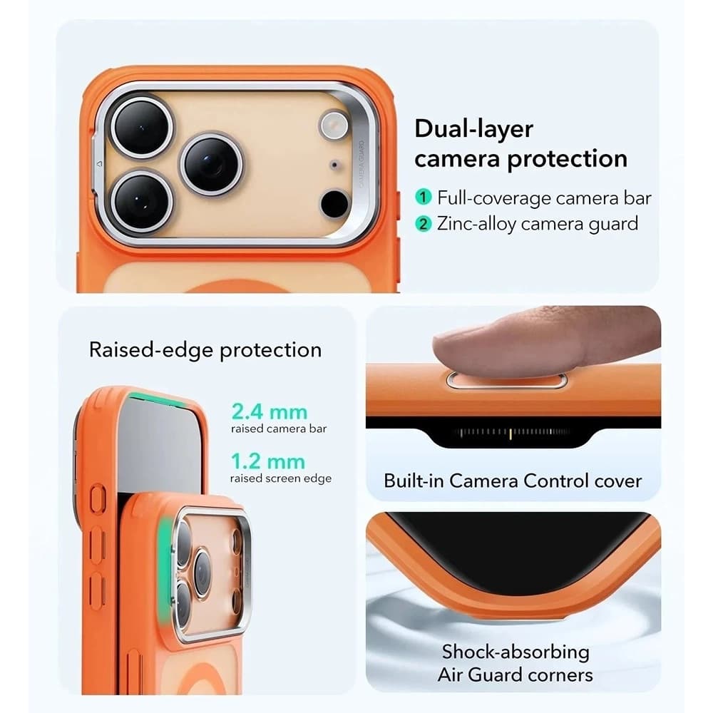 ESR Classic Hybrid HaloLock Kickstand iPhone 17 Pro Max Frosted Orange - náhled 4