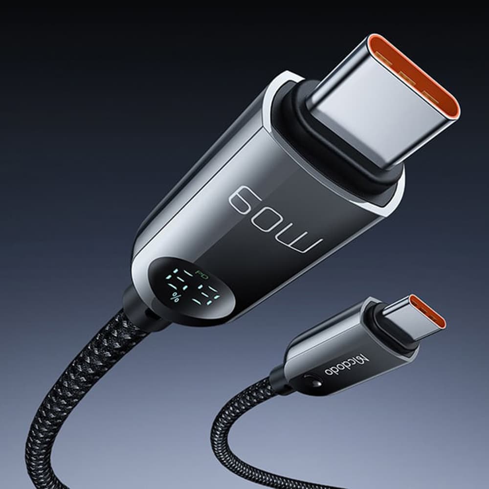 Mcdodo – datový kabel (CA-4780) – Type-C na Type-C, PD60W, s vestavěným LED displejem, ABS + nylon, 1,2 m – černý - náhled 4