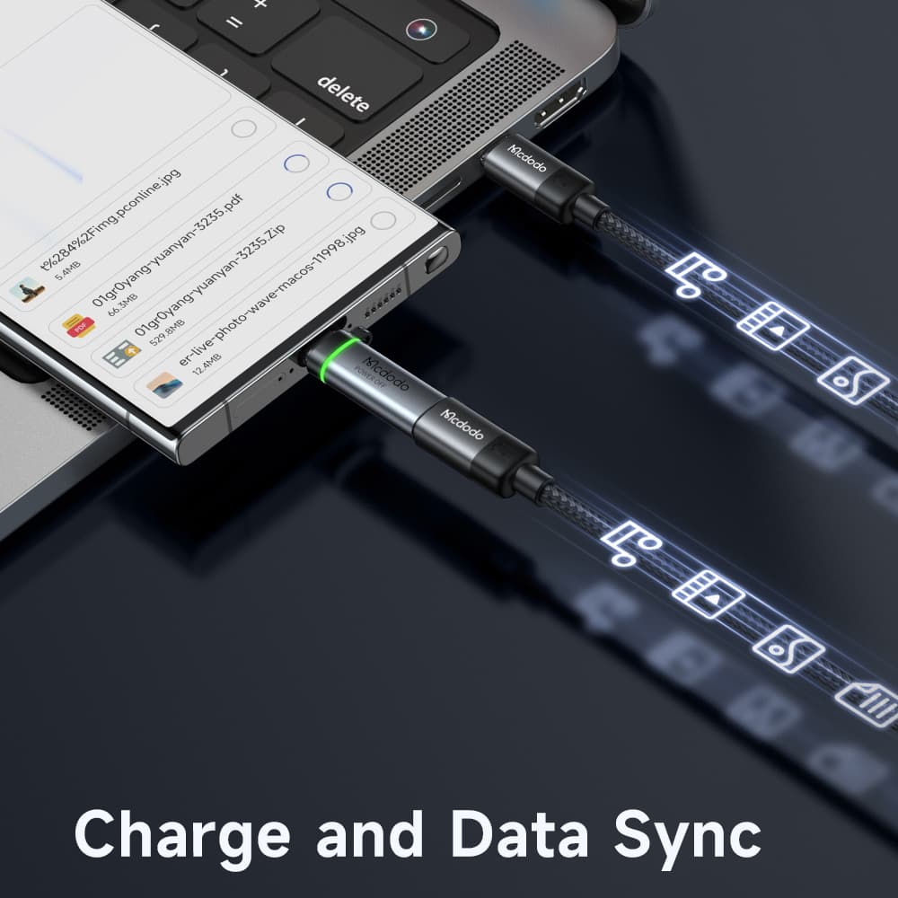 Mcdodo – adaptér s automatickým vypnutím (OT-2450) – USB-C na USB-C, PD100W, 5A, 480Mbps, nabíjení a synchronizace dat, s poutkem – černý - náhled 4