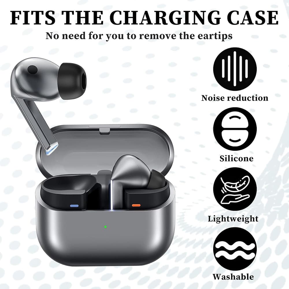 Techsuit - (3 balení) náhradní špičky AirVibe (ET3) - pro Samsung Galaxy Buds 3 Pro, prémiový silikon velikosti S, M, L - černé - náhled 4