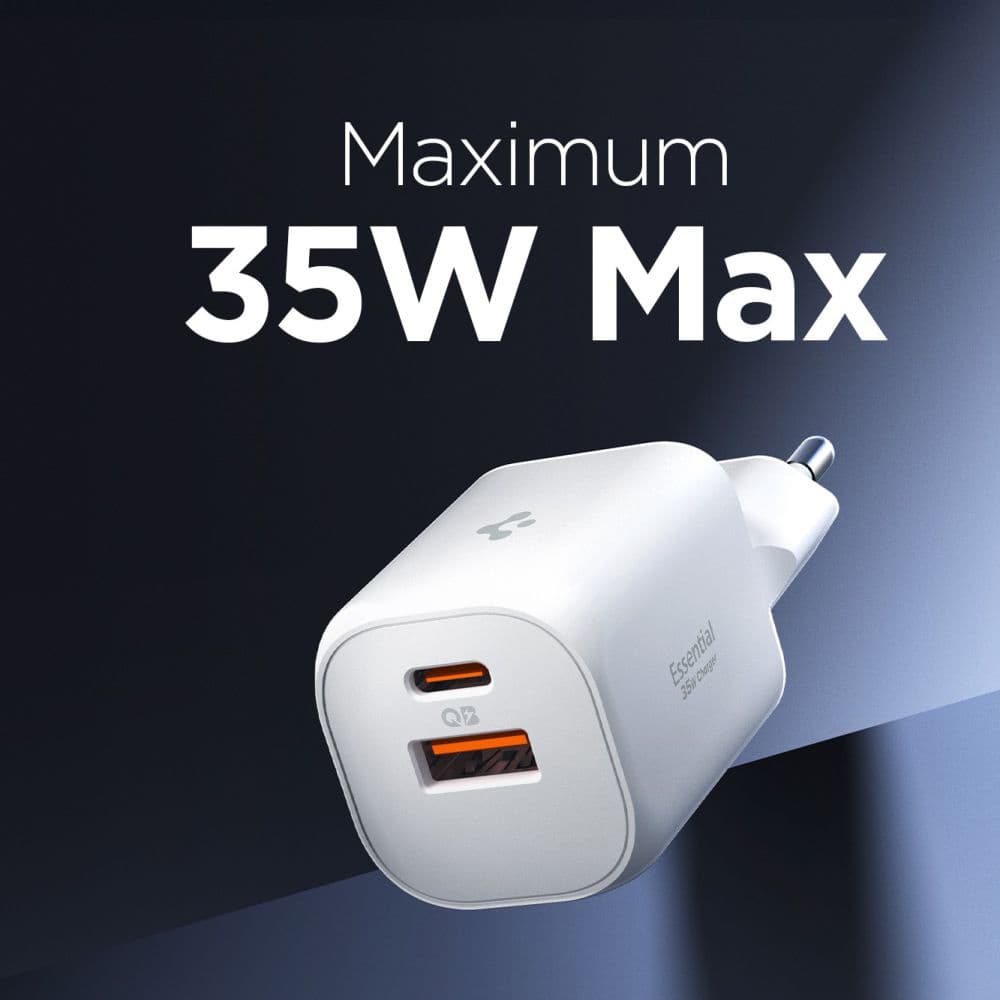 Spigen – nástěnná nabíječka Essential (EE352EU) – USB, Type-C, rychlé nabíjení, Quantum Boost, 35W – bílá - náhled 4