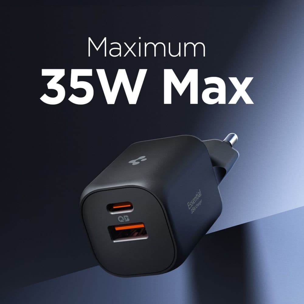 Spigen – nástěnná nabíječka Essential (EE352EU) – USB, Type-C, rychlé nabíjení, Quantum Boost, 35W – černá - náhled 4