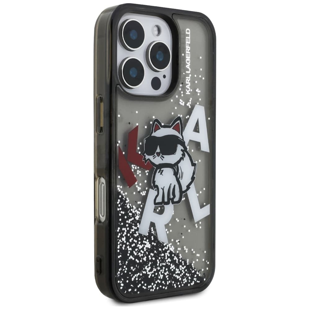 Karl Lagerfeld - tekuté třpytky s logem Choupette MagSafe (KLHCP16XLCHSCTDK) - iPhone 16 Pro Max - černá - náhled 4