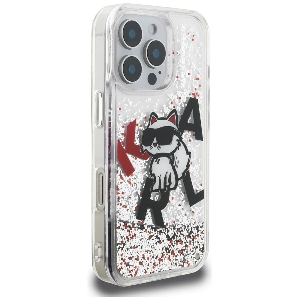 Karl Lagerfeld - tekuté třpytky logo Choupette MagSafe (KLHCP16XLCHSCTDT) pro iPhone 16 Pro Max - průhledný - náhled 4