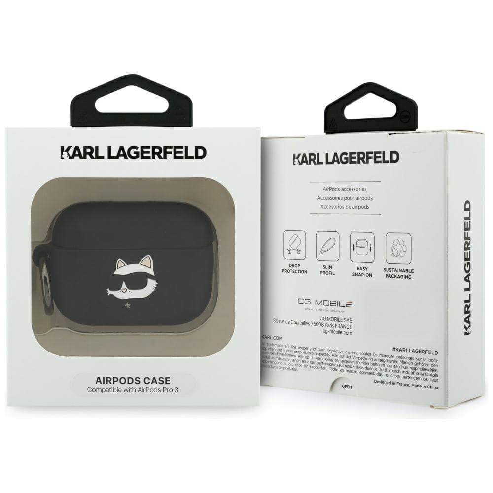 Karl Lagerfeld – silikonová hlava Choupette 3D (KLAP3RUNCHK) – Apple AirPods Pro 3 – černá - náhled 4