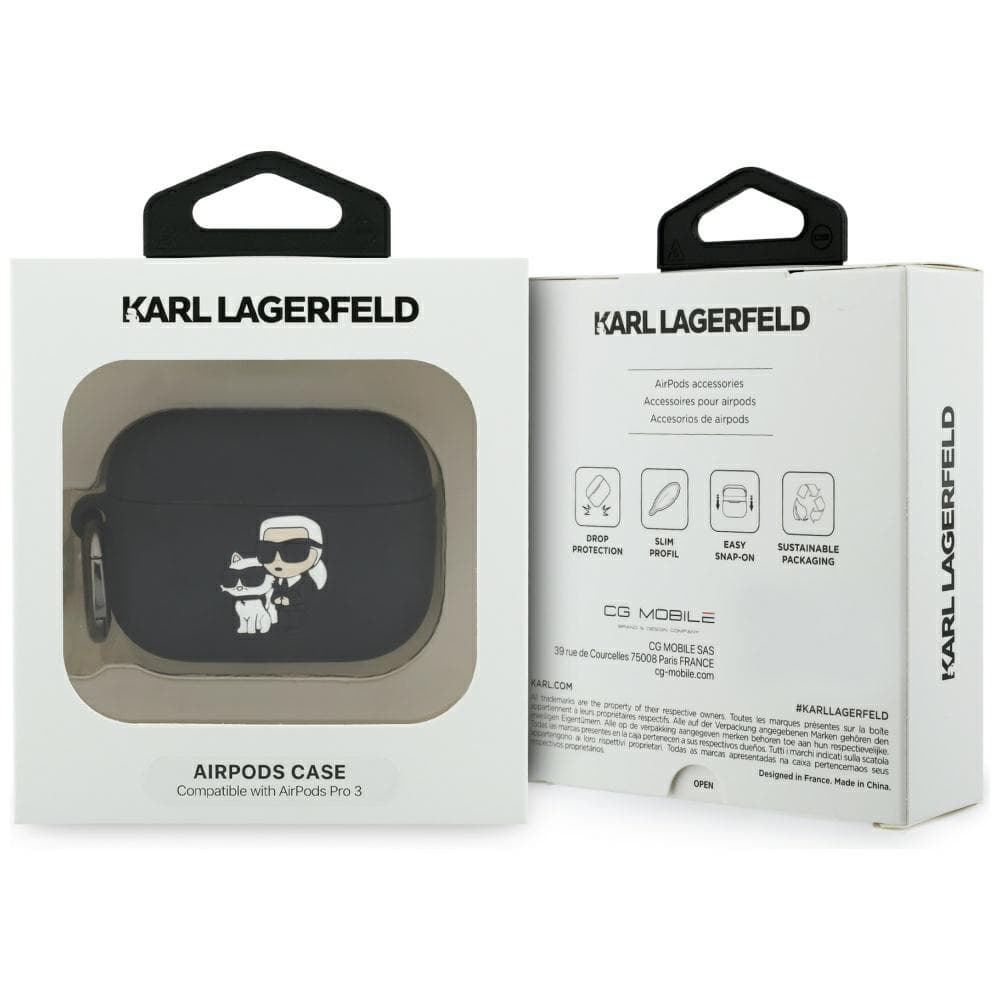 Karl Lagerfeld – silikonová hlava Karl &amp; Choupette 3D (KLAP3RUNKC) – Apple AirPods Pro 3 – černá - náhled 4