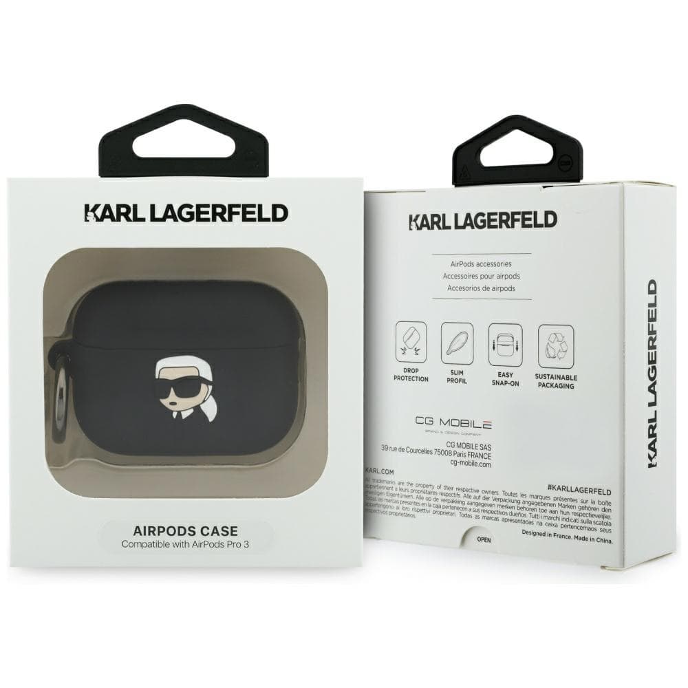 Karl Lagerfeld - silikonová hlava Karla 3D (KLAP3RUNIKK) - Apple AirPods Pro 3 - černá - náhled 4
