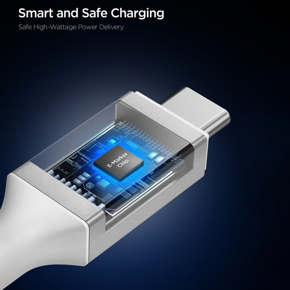 Spigen – datový kabel Essential (EB10020CC) – rychlonabíjení, Type-C na Type-C, 100W, 5Gbps, čip E-Marker, 2m – bílý - náhled 4
