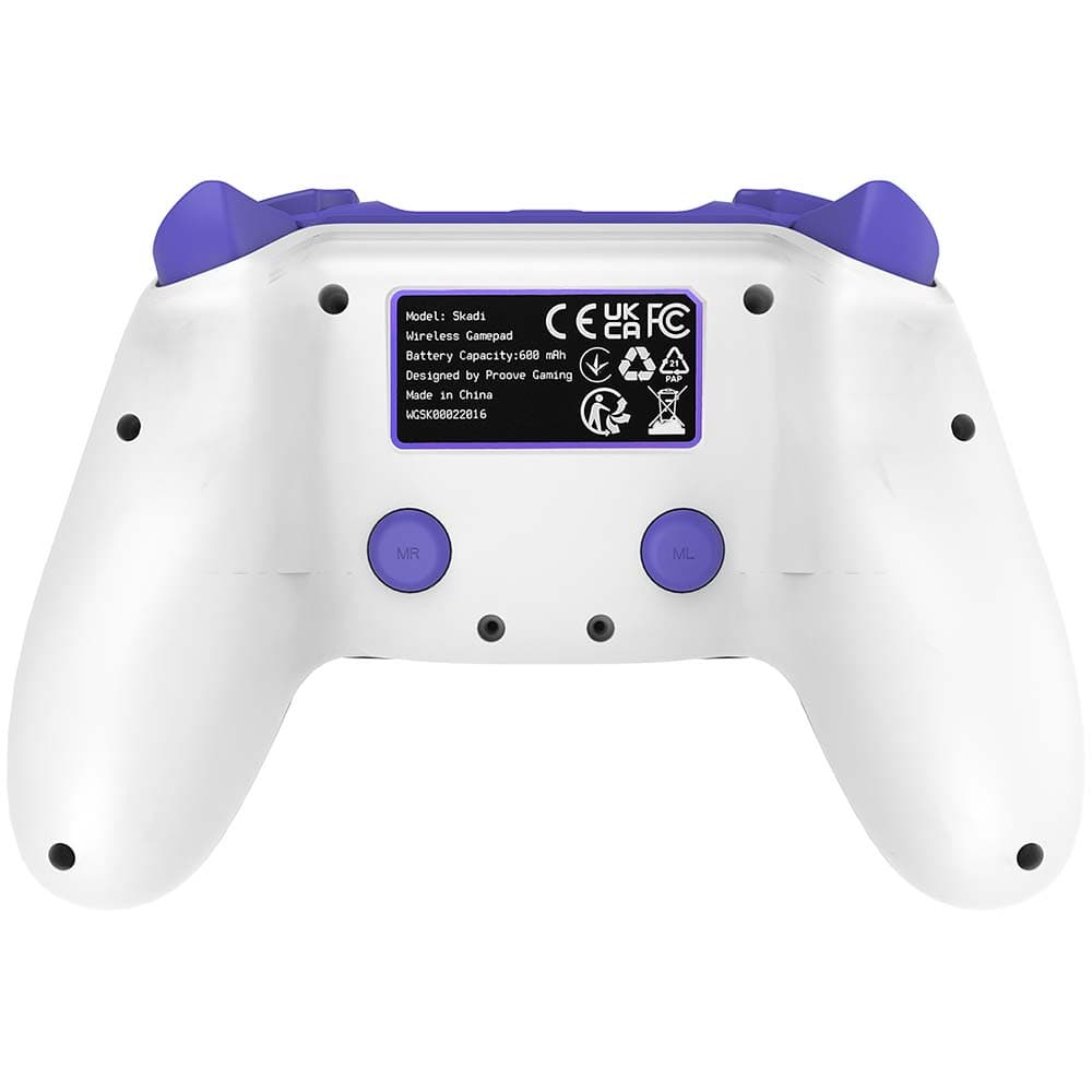 Proove - bezdrátový ovladač Skadi (WGSK00022016) - ergonomický, USB-C, AUX, touchpad, PS4, PC, Android, 600 mAh - bílá/fialová - náhled 4