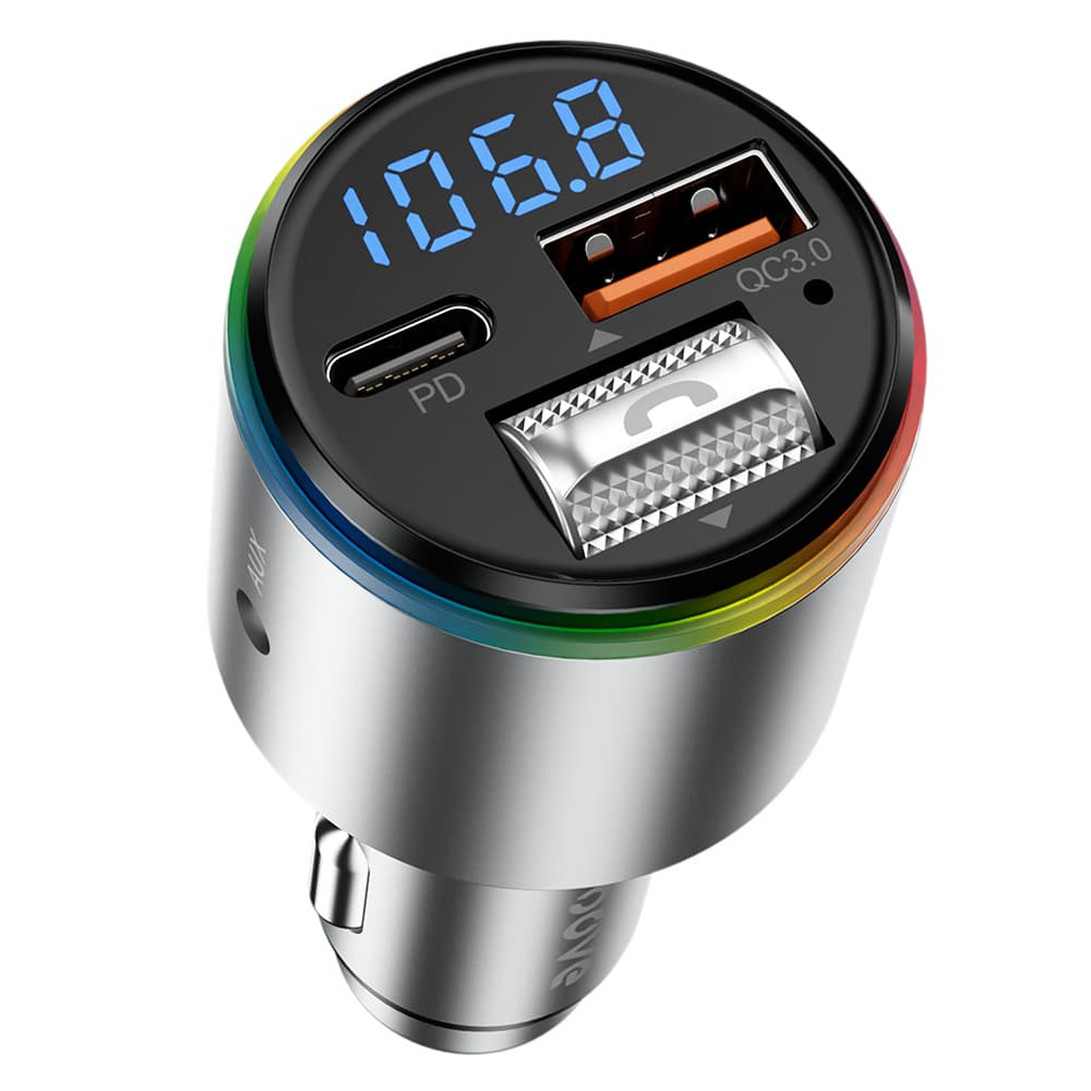 Proove - nabíječka do auta s FM modulátorem (FMPD30110006) - USB, Type-C, AUX, Bluetooth 5.3, rychlé nabíjení, 30 W, 12-24 V - stříbrná - náhled 4
