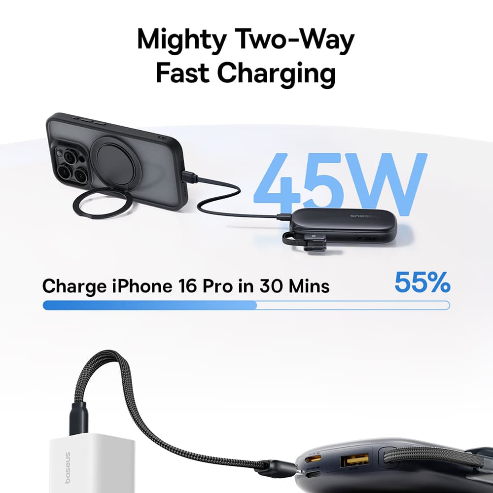 Baseus - powerbanka EnerFill FC21 Qpow 3 Ultra (E0027Q02) - odpojitelný kabel, 10000mAh, 45W, digitální displej - Nebula Pink - náhled 4
