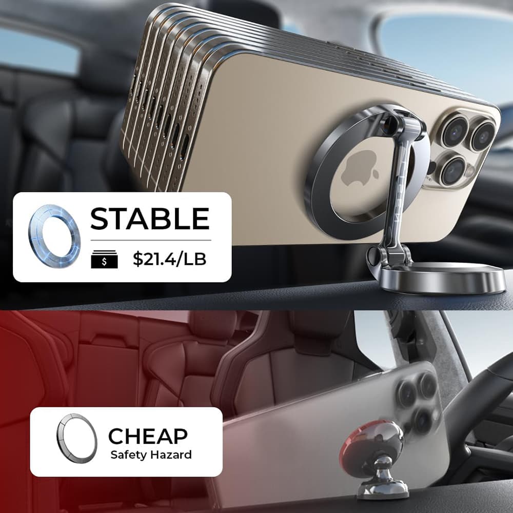 Lisen držák do auta na palubní desku (YL0224010003), MagSafe, univerzální, otočný o 360°, skládací, magnety N52, černá - náhled 4