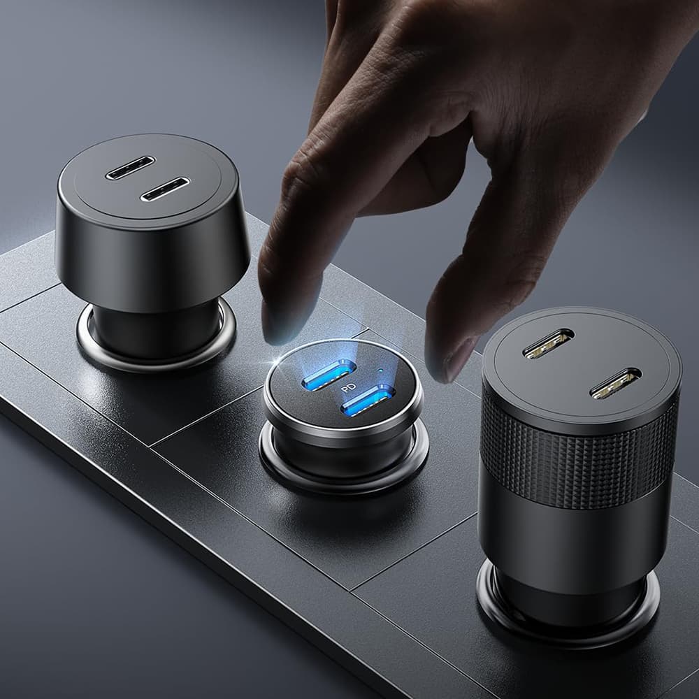 Lisen - nabíječka do auta (YL0223080007), duální USB-C, 2x 45 W, 12/24 V, hliníková slitina, černá - náhled 4
