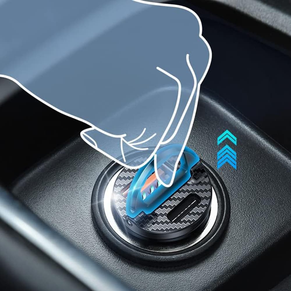 Ainope - nabíječka do auta (YA0222080015) - USB, Type-C, PD30W, s vytahovacím kroužkem, hliníková slitina, 12V/24V - černá - náhled 4