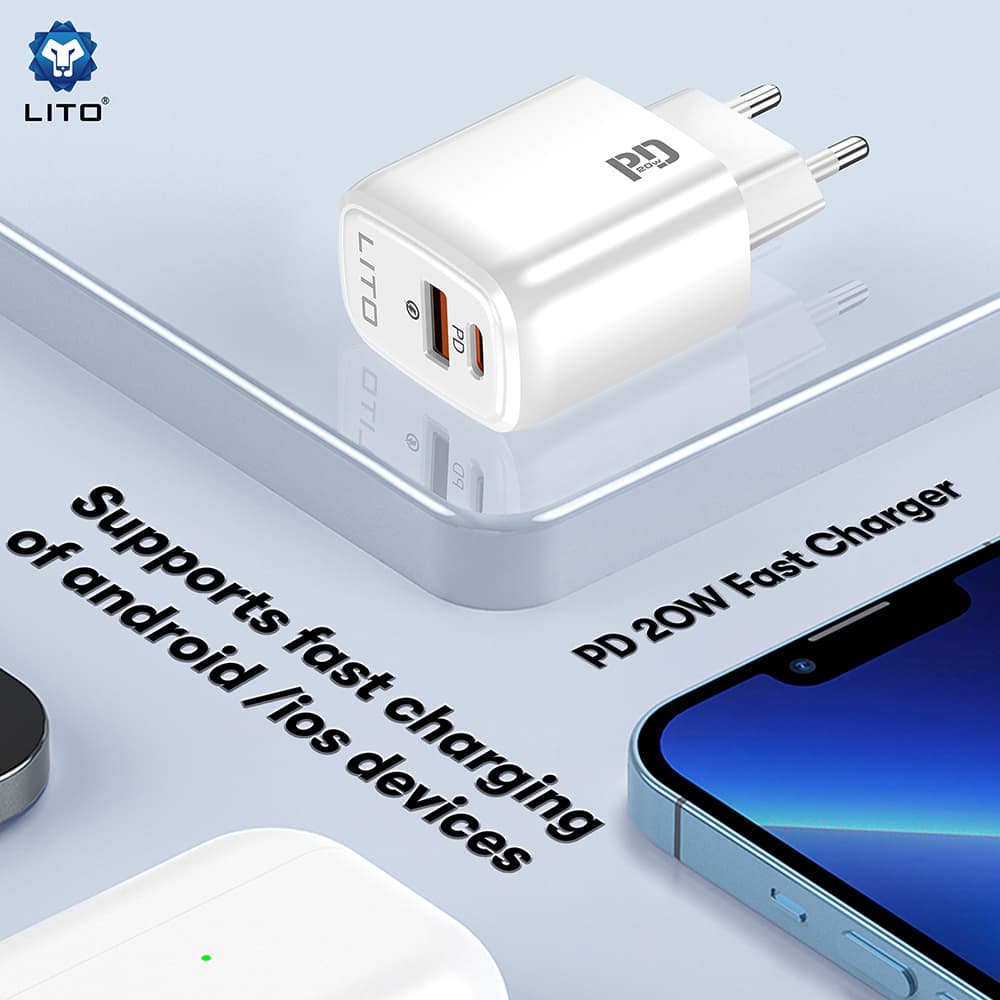 Síťová nabíječka Lito - Wall Charger (LC28) - Type-C, USB, PD20W, Charge, PC Fireproof, 5V/3A - bílá - náhled 4