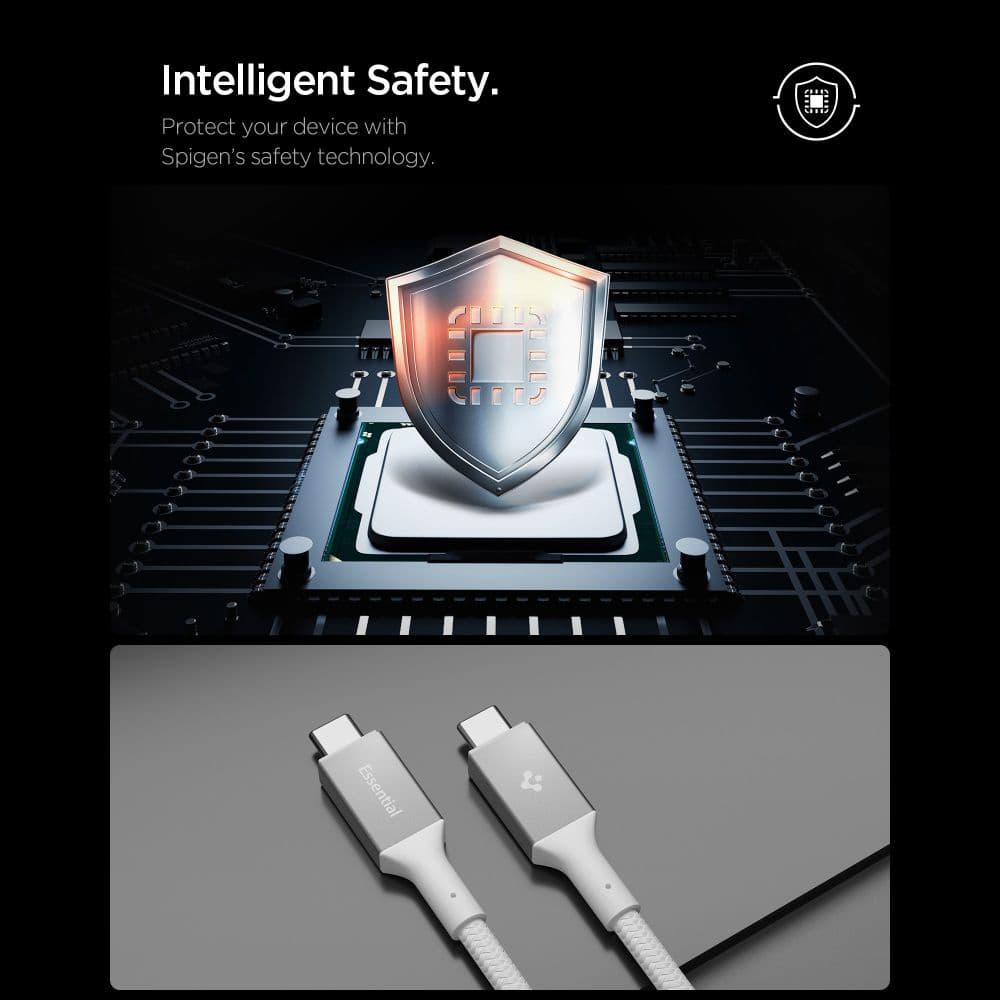 Kabel Spigen - Data Cable Essential EB10015CC (ACA10420) - Fast Charging, Type-C, 100W, 5Gbps, E-Marker Chip, 1.5m Bílý - náhled 4