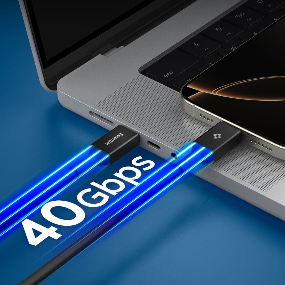 Kabel Spigen - Data Cable Essential EB24015CC (ACA10423) - Fast Charging, Type-C, 240W, 40Gbps, E-Marker Chip, 8K, 1.5m Černý - náhled 4