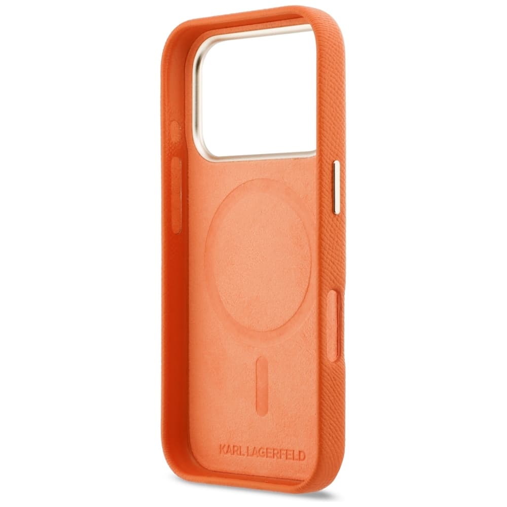 Kryt Karl Lagerfeld Hardcase Leather Khead Logo pro iPhone 17 Pro oranžový - náhled 4
