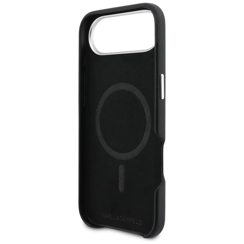 Karl Lagerfeld - pevné kožené pouzdro K&amp;C Head Pin MagSafe (KLHMP17M6PFKCLK) - iPhone 17 Air - perforované logočerná - náhled 4