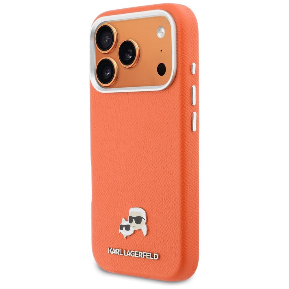 Kryt Karl Lagerfeld - Karl &amp; Choupette Head Pin Saffiano MagSafe (KLHMP17L6PFKCLO) - iPhone 17 Pro Oranžový - náhled 4