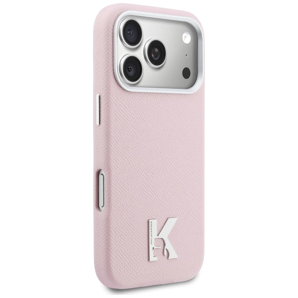Karl Lagerfeld - Pevný kožený kryt MagSafe with K Head Logo (KLHMP17L5PGFKHGP) - iPhone 17 Pro - Růžová - náhled 4