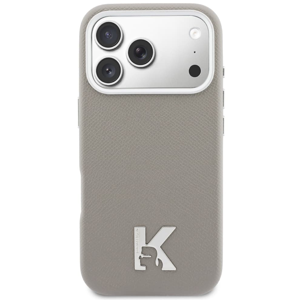 Karl Lagerfeld - Pevný kožený kryt MagSafe with K Head Logo (KLHMP17L5PGFKHGG) - iPhone 17 Pro - Šedá - náhled 4