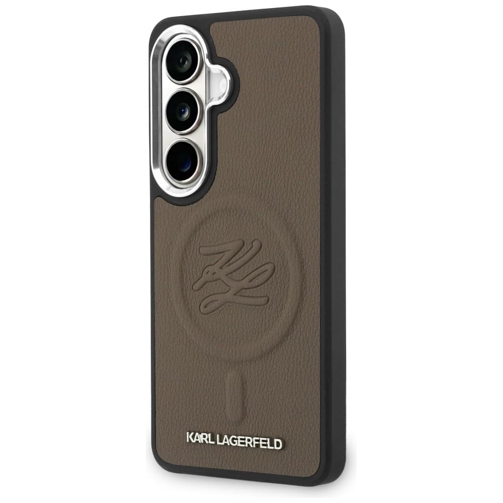 Kryt Karl Lagerfeld - Leather with Initial Logo Debossed MagSafe (KLHMS26SPGFKLRDW) - Samsung Galaxy S26 Hnědý - náhled 4