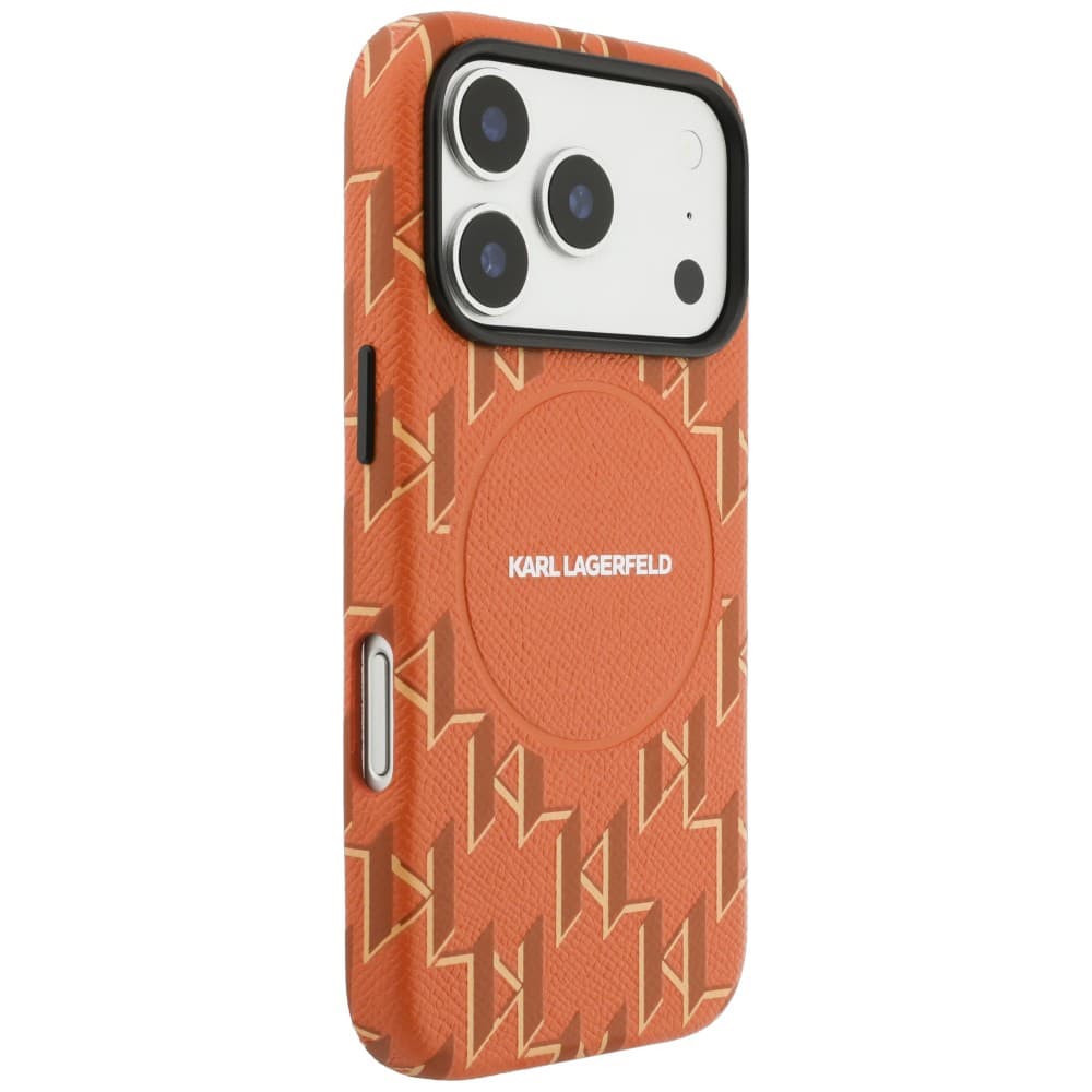 Kryt Karl Lagerfeld Leather KL Monogram Logo MagSafe pro iPhone 17 Pro oranžový - náhled 4